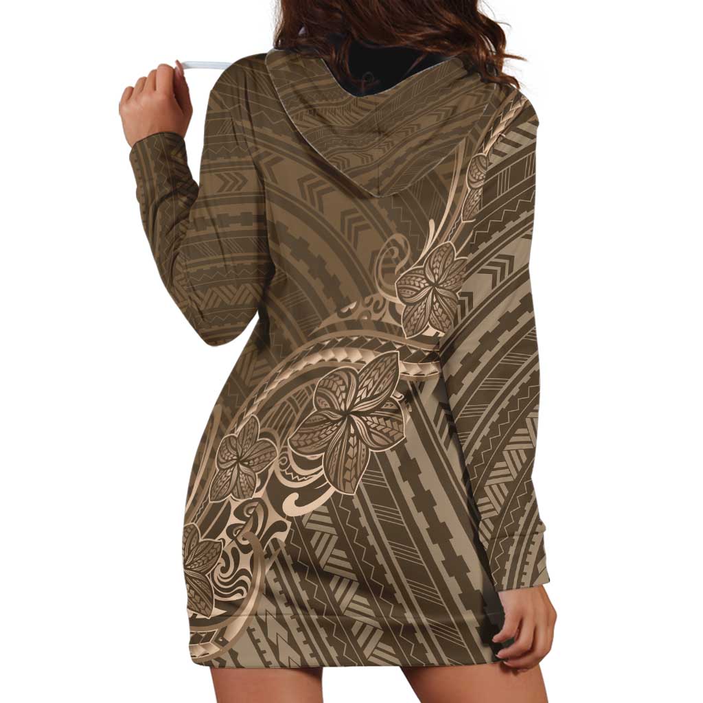 Brown Polynesia Plumeria Tattoo Hoodie Dress