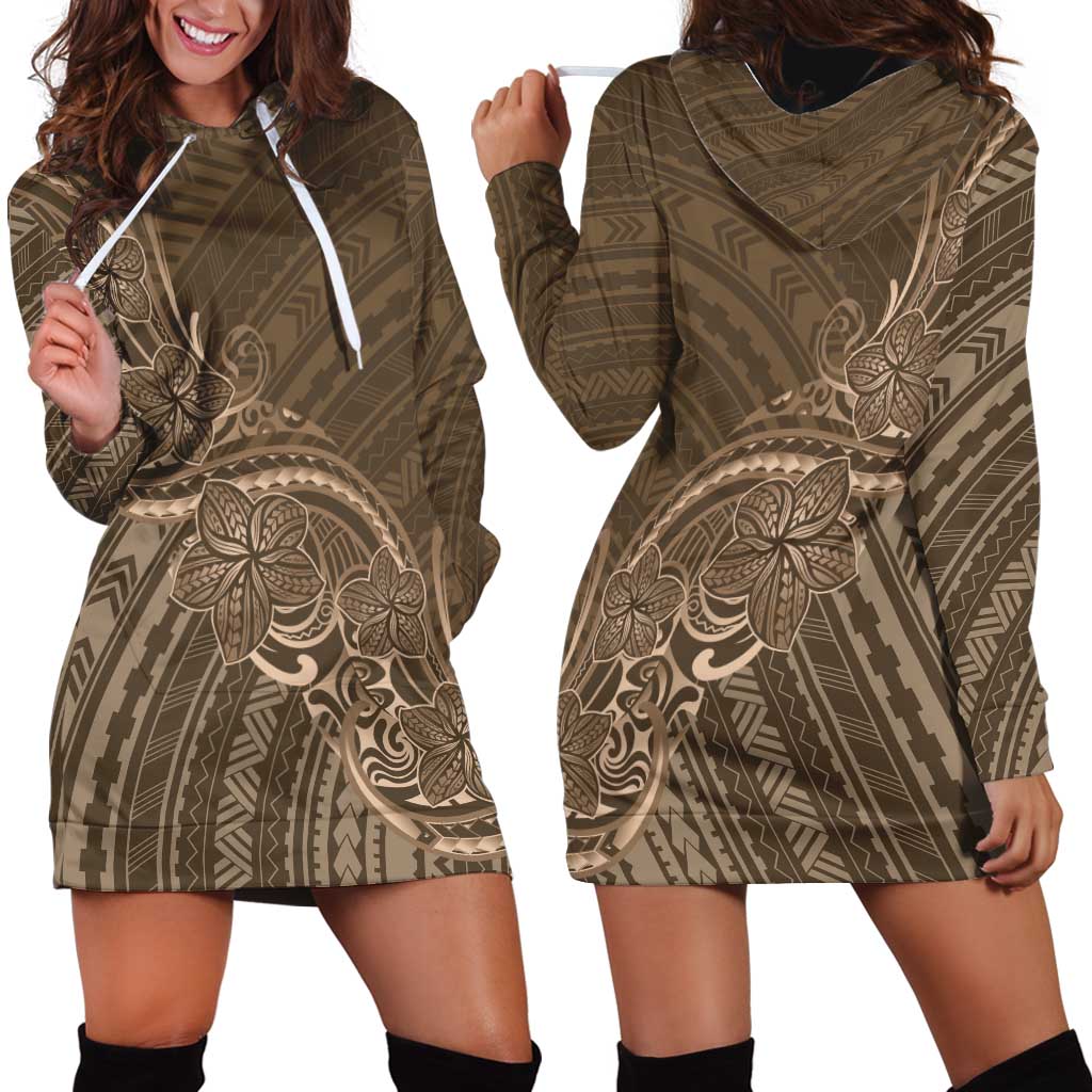 Brown Polynesia Plumeria Tattoo Hoodie Dress