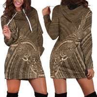 Brown Polynesia Plumeria Tattoo Hoodie Dress