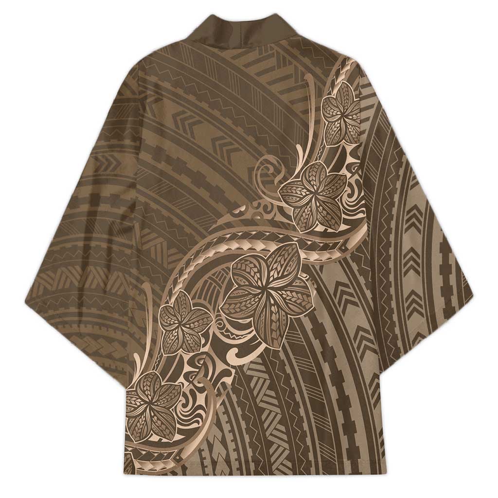 Brown Polynesia Plumeria Tattoo Kimono