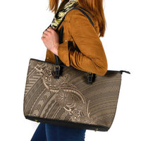 Brown Polynesia Plumeria Tattoo Leather Tote Bag