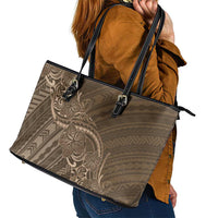 Brown Polynesia Plumeria Tattoo Leather Tote Bag