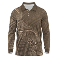 Brown Polynesia Plumeria Tattoo Long Sleeve Polo Shirt