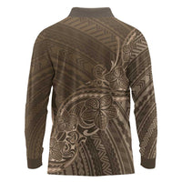Brown Polynesia Plumeria Tattoo Long Sleeve Polo Shirt