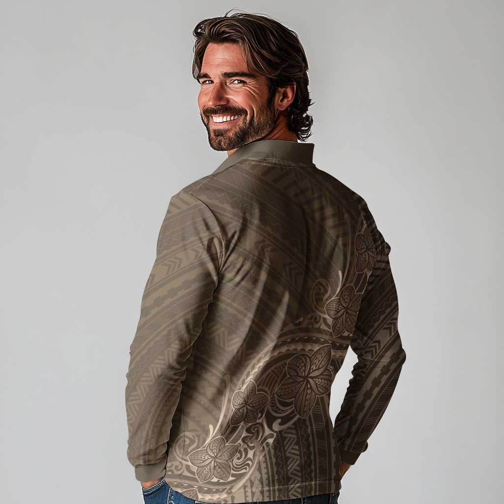 Brown Polynesia Plumeria Tattoo Long Sleeve Polo Shirt