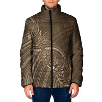 Brown Polynesia Plumeria Tattoo Padded Jacket