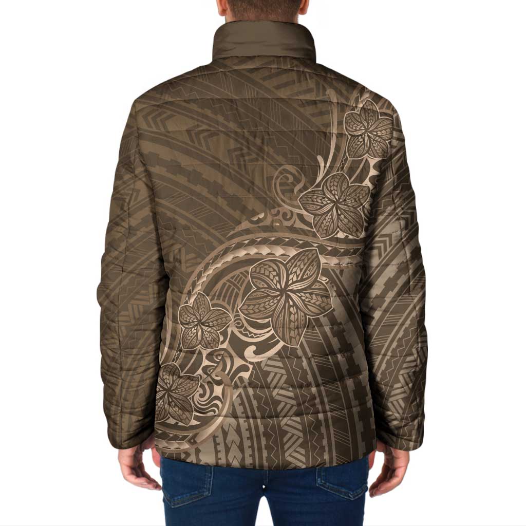 Brown Polynesia Plumeria Tattoo Padded Jacket
