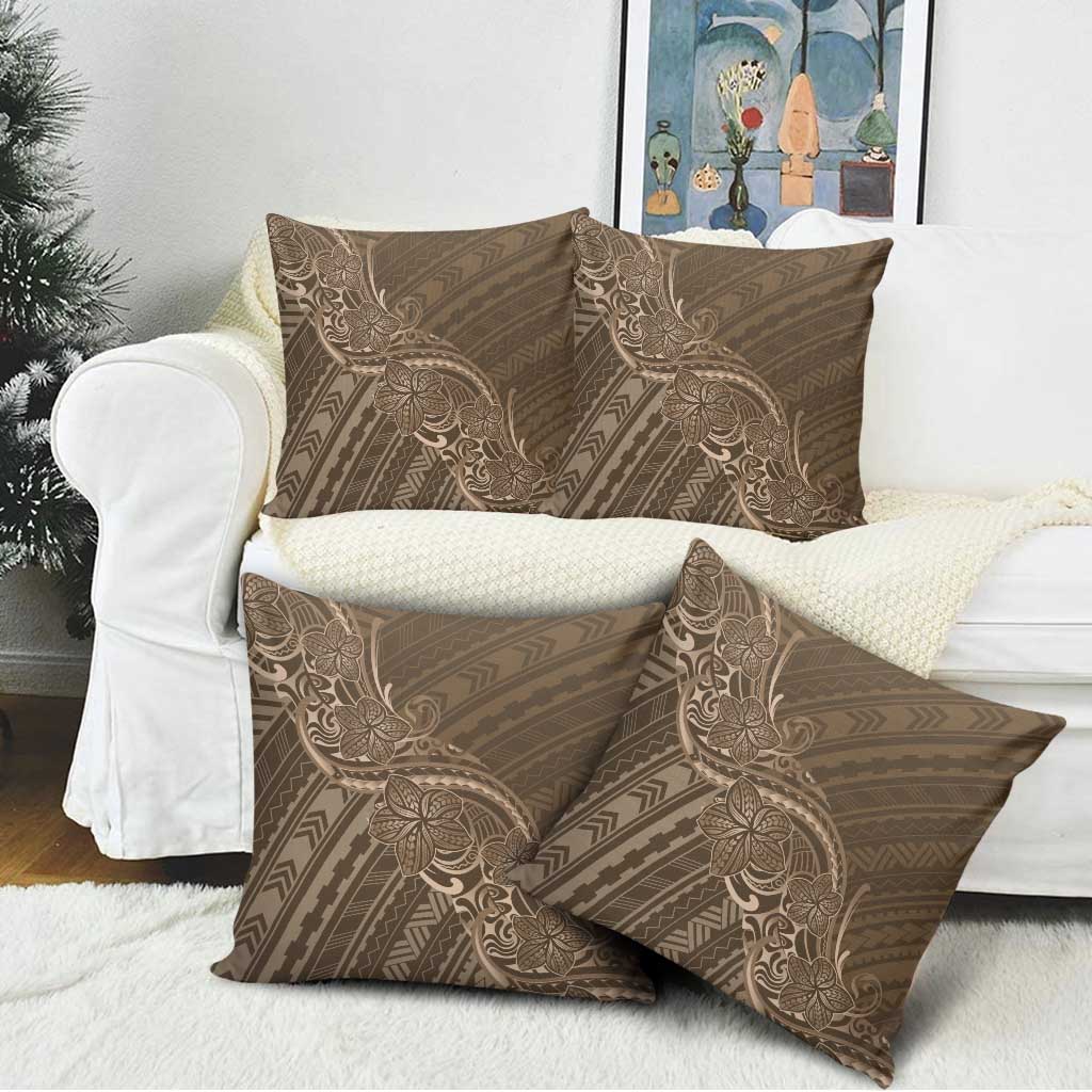 Brown Polynesia Plumeria Tattoo Pillow Cover