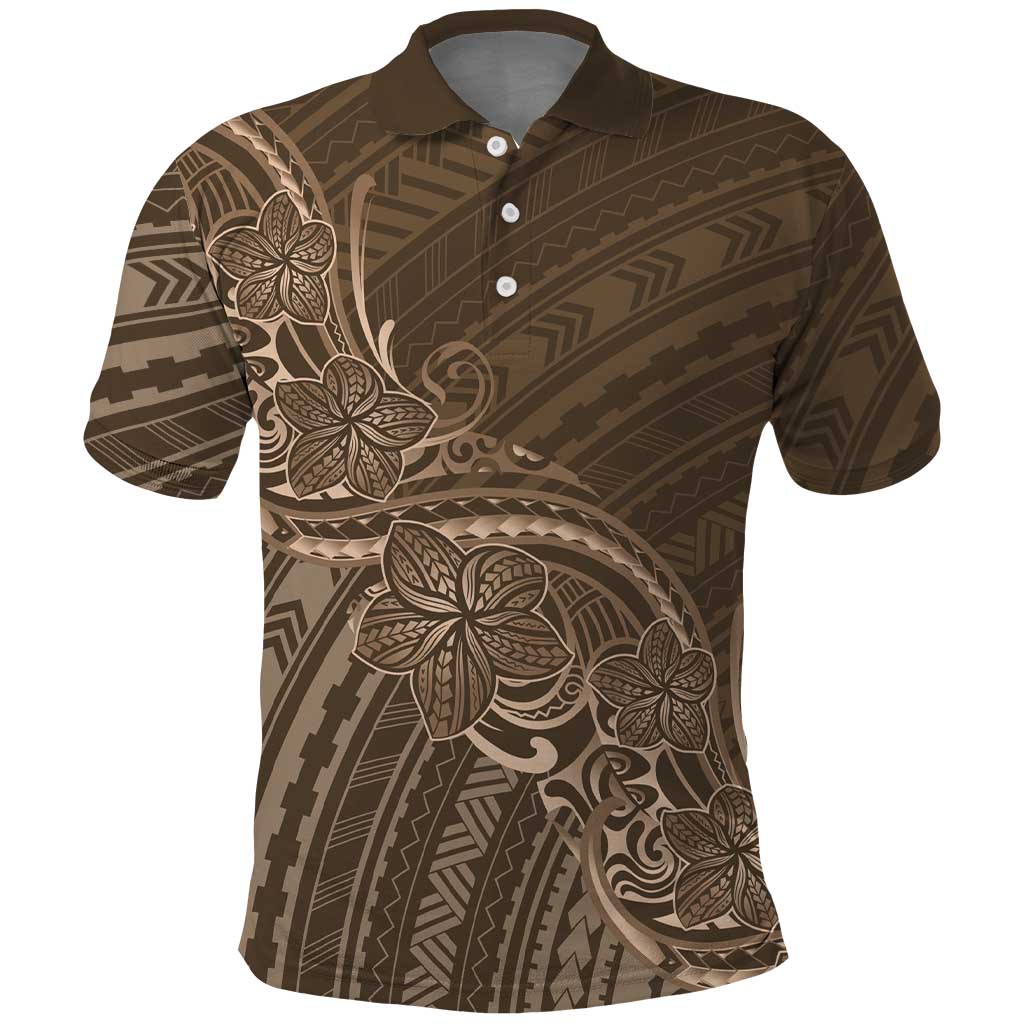Brown Polynesia Plumeria Tattoo Polo Shirt