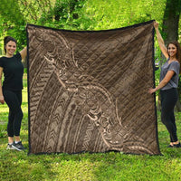 Brown Polynesia Plumeria Tattoo Quilt