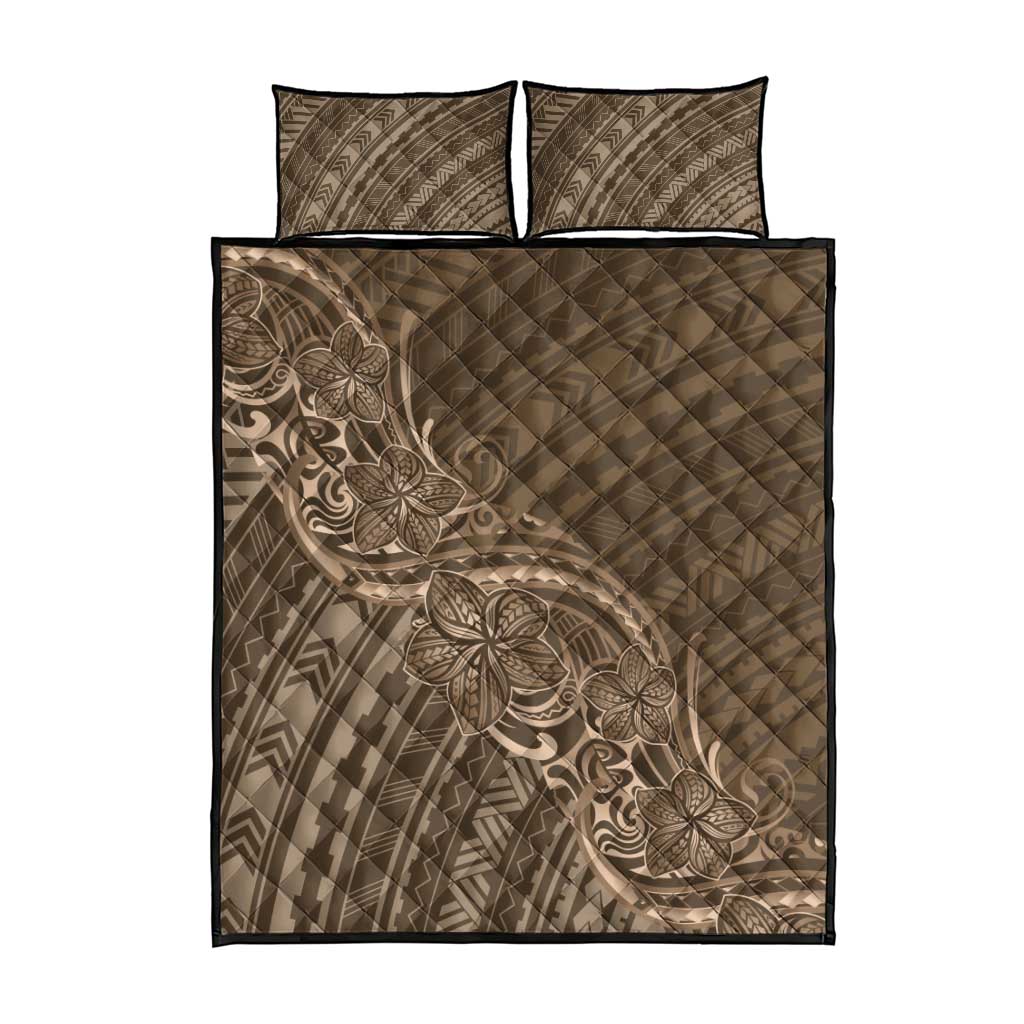 Brown Polynesia Plumeria Tattoo Quilt Bed Set