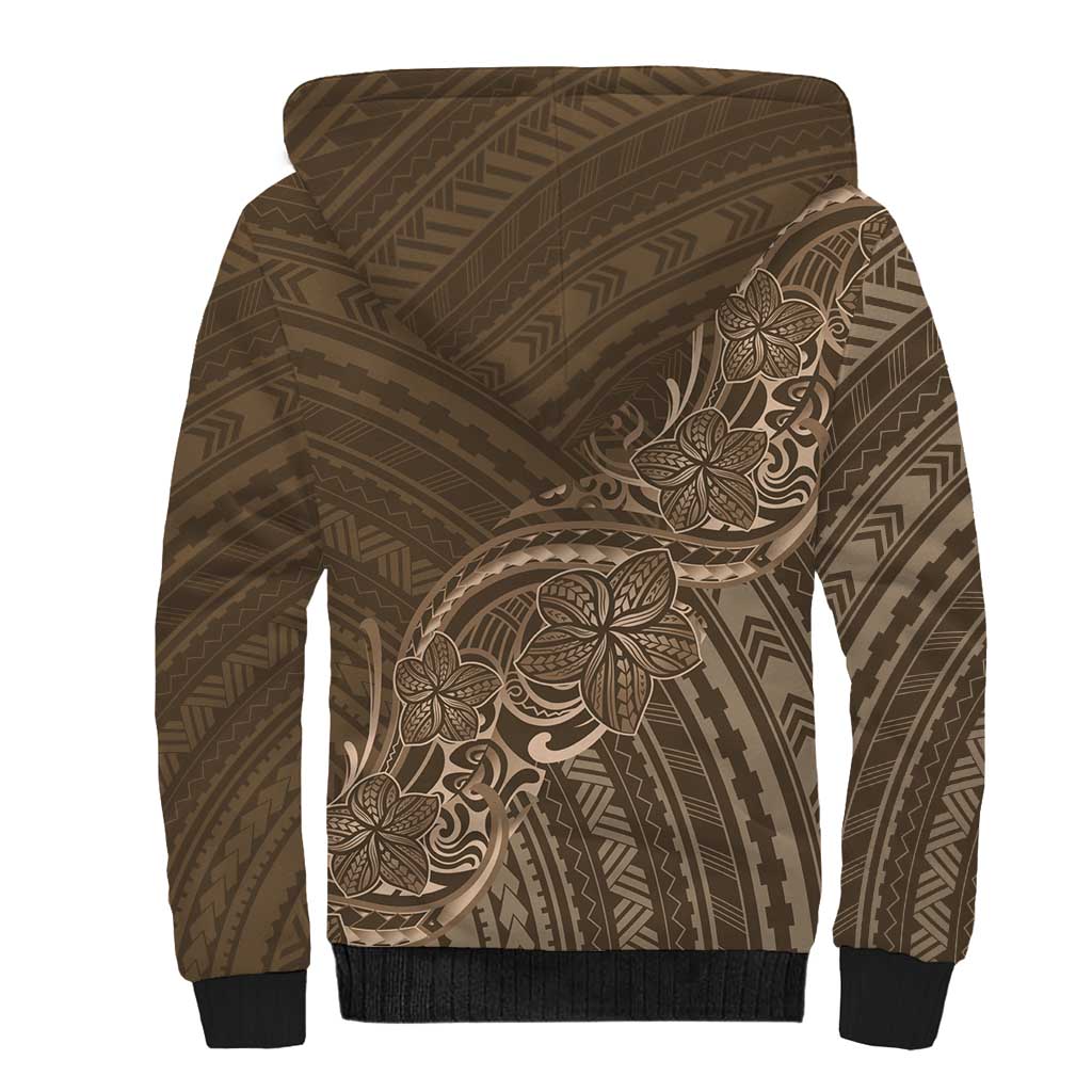Brown Polynesia Plumeria Tattoo Sherpa Hoodie