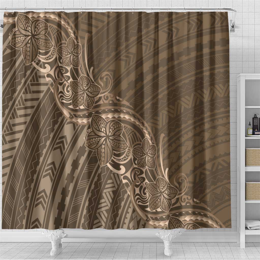 Brown Polynesia Plumeria Tattoo Shower Curtain