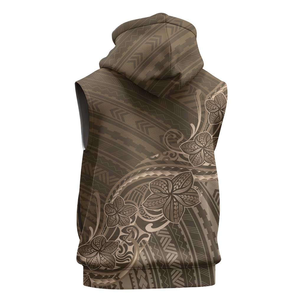 Brown Polynesia Plumeria Tattoo Sleeveless Hoodie