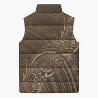 Brown Polynesia Plumeria Tattoo Sleeveless Puffer Jacket