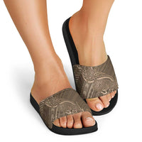 Brown Polynesia Plumeria Tattoo Slide Sandals