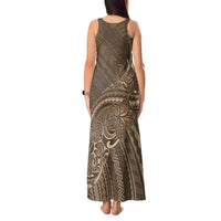 Brown Polynesia Plumeria Tattoo Tank Maxi Dress