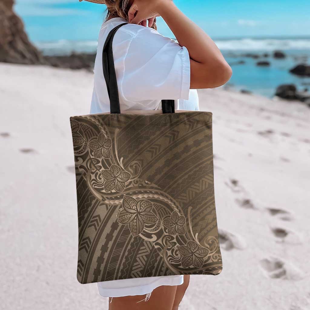 Brown Polynesia Plumeria Tattoo Tote Bag