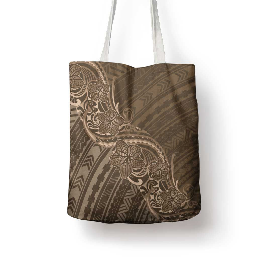 Brown Polynesia Plumeria Tattoo Tote Bag