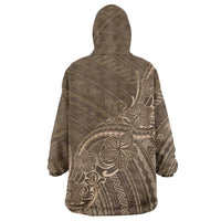 Brown Polynesia Plumeria Tattoo Wearable Blanket Hoodie
