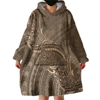 Brown Polynesia Plumeria Tattoo Wearable Blanket Hoodie