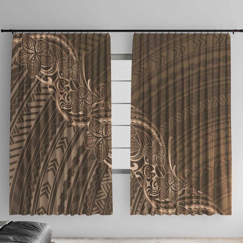 Brown Polynesia Plumeria Tattoo Window Curtain
