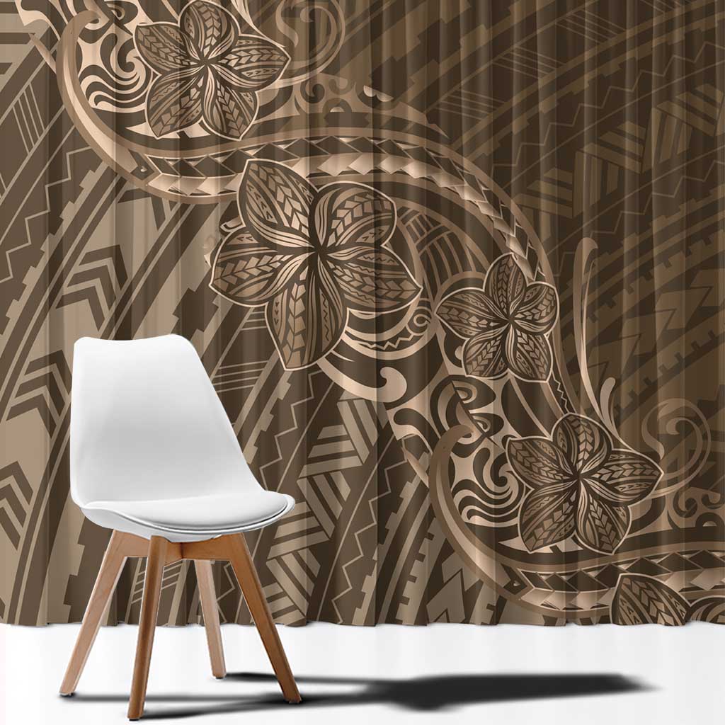 Brown Polynesia Plumeria Tattoo Window Curtain