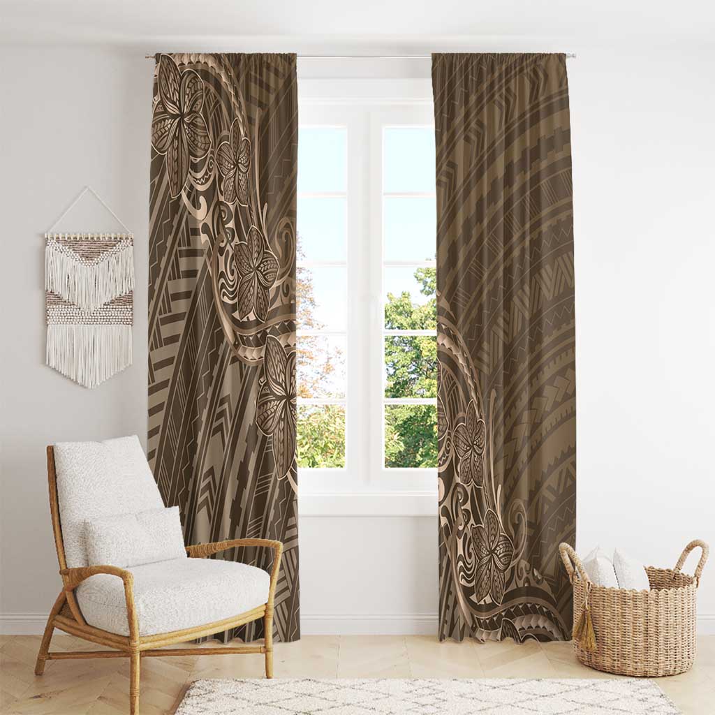 Brown Polynesia Plumeria Tattoo Window Curtain