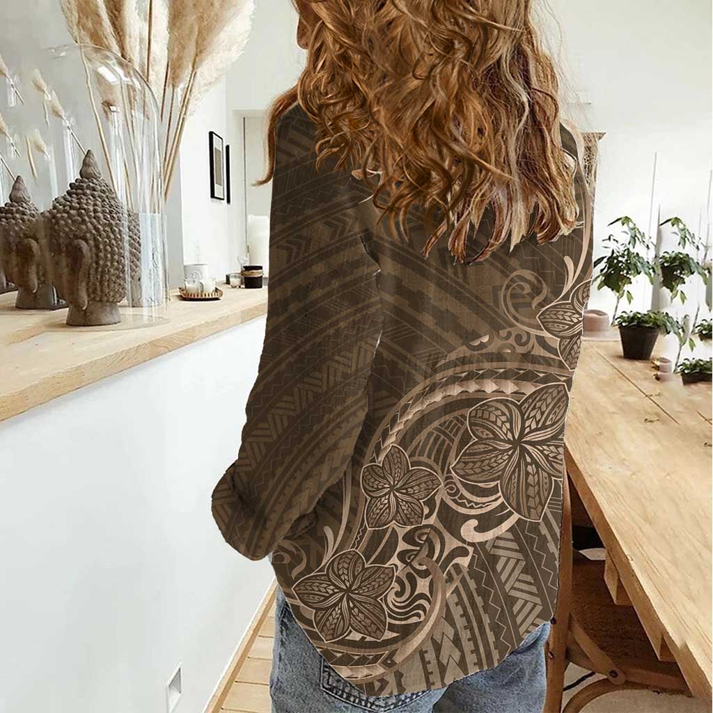 Brown Polynesia Plumeria Tattoo Women Casual Shirt