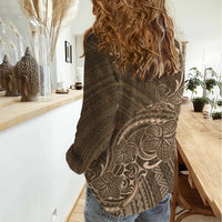 Brown Polynesia Plumeria Tattoo Women Casual Shirt