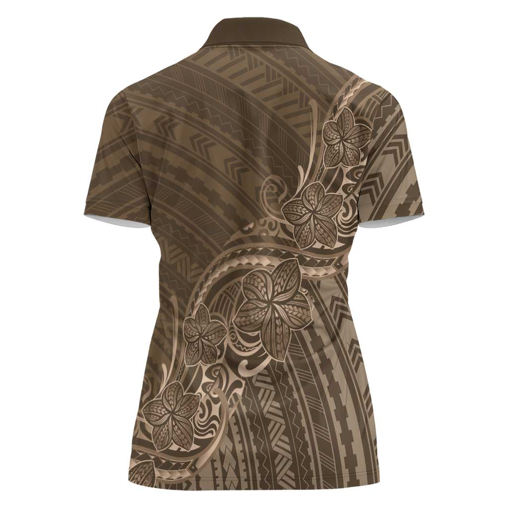 Brown Polynesia Plumeria Tattoo Women Polo Shirt