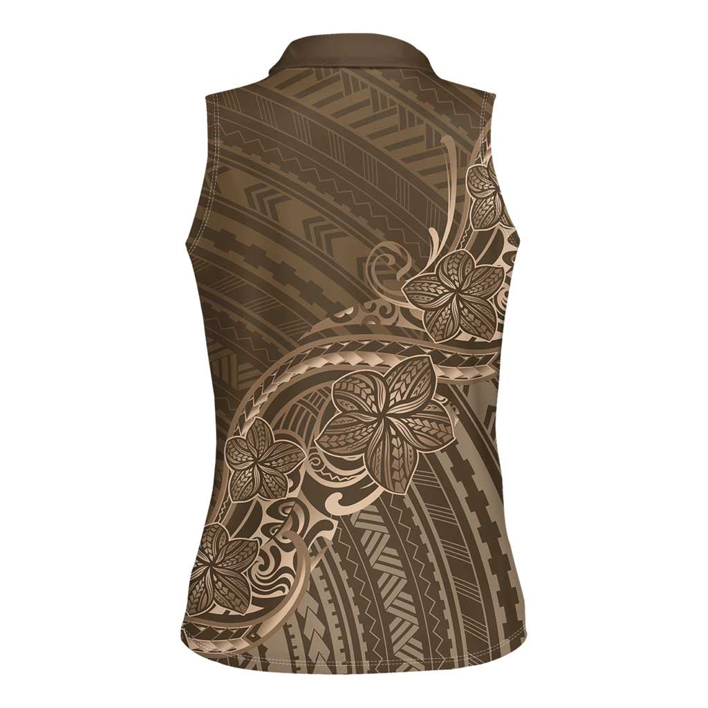 Brown Polynesia Plumeria Tattoo Women Sleeveless Polo Shirt