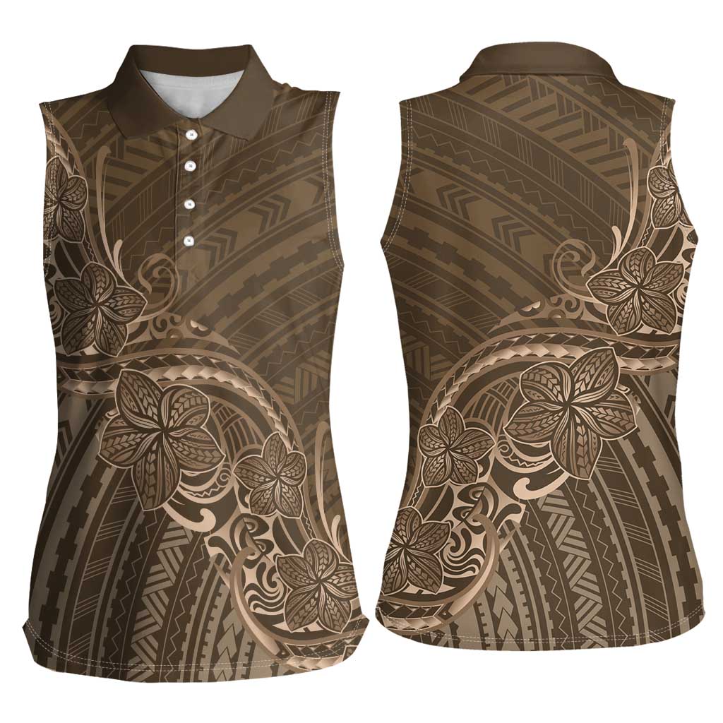 Brown Polynesia Plumeria Tattoo Women Sleeveless Polo Shirt