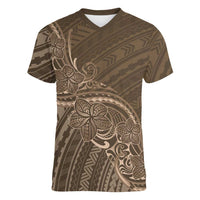Brown Polynesia Plumeria Tattoo Women V-Neck T-Shirt
