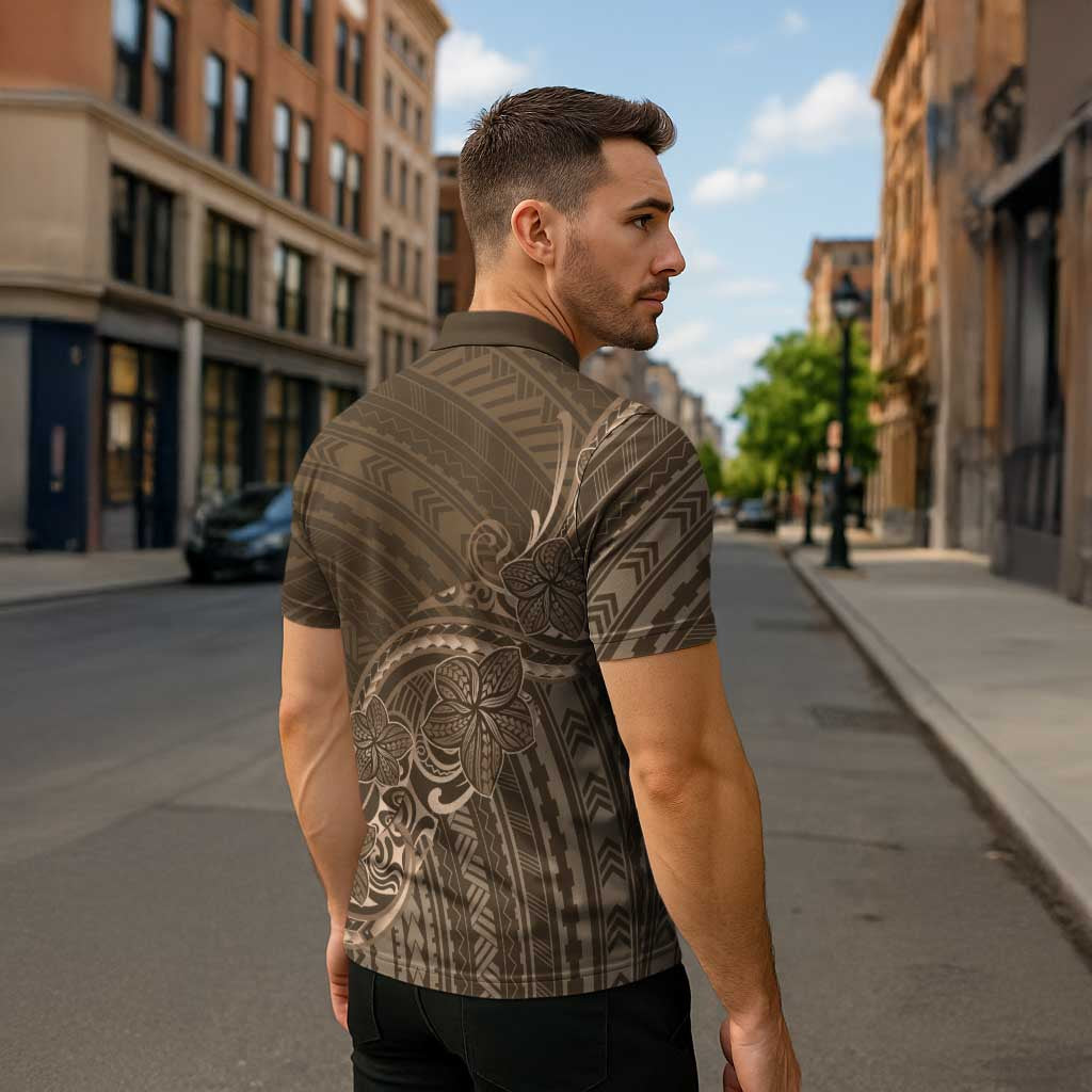 Brown Polynesia Plumeria Tattoo Zipper Polo Shirt