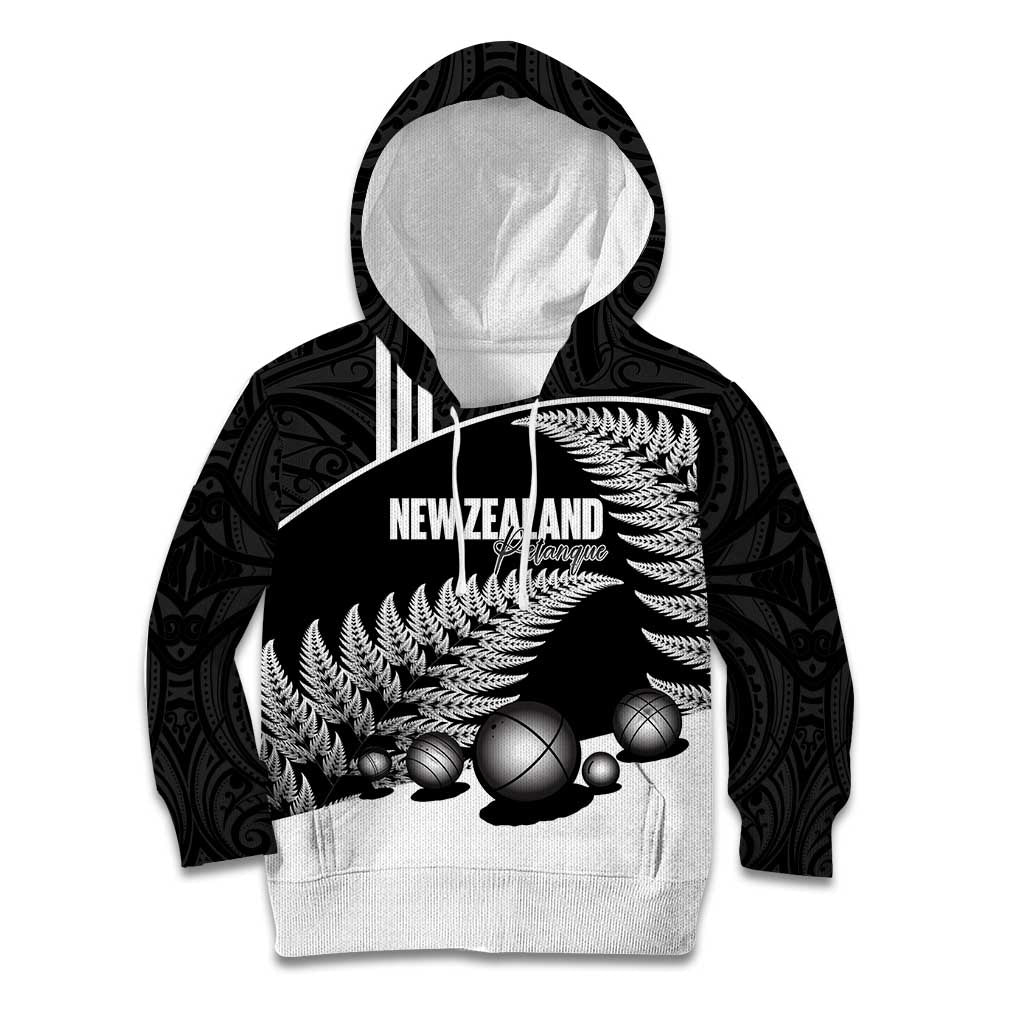 Custom New Zealand Silver Fern Petanque Kid Hoodie Aotearoa Maori Pattern