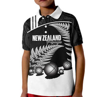 Custom New Zealand Silver Fern Petanque Kid Polo Shirt Aotearoa Maori Pattern