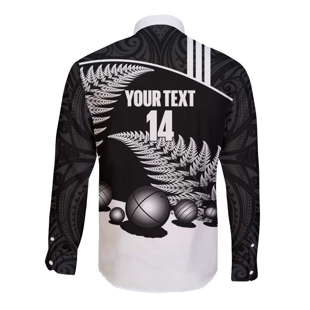 Custom New Zealand Silver Fern Petanque Long Sleeve Button Shirt Aotearoa Maori Pattern