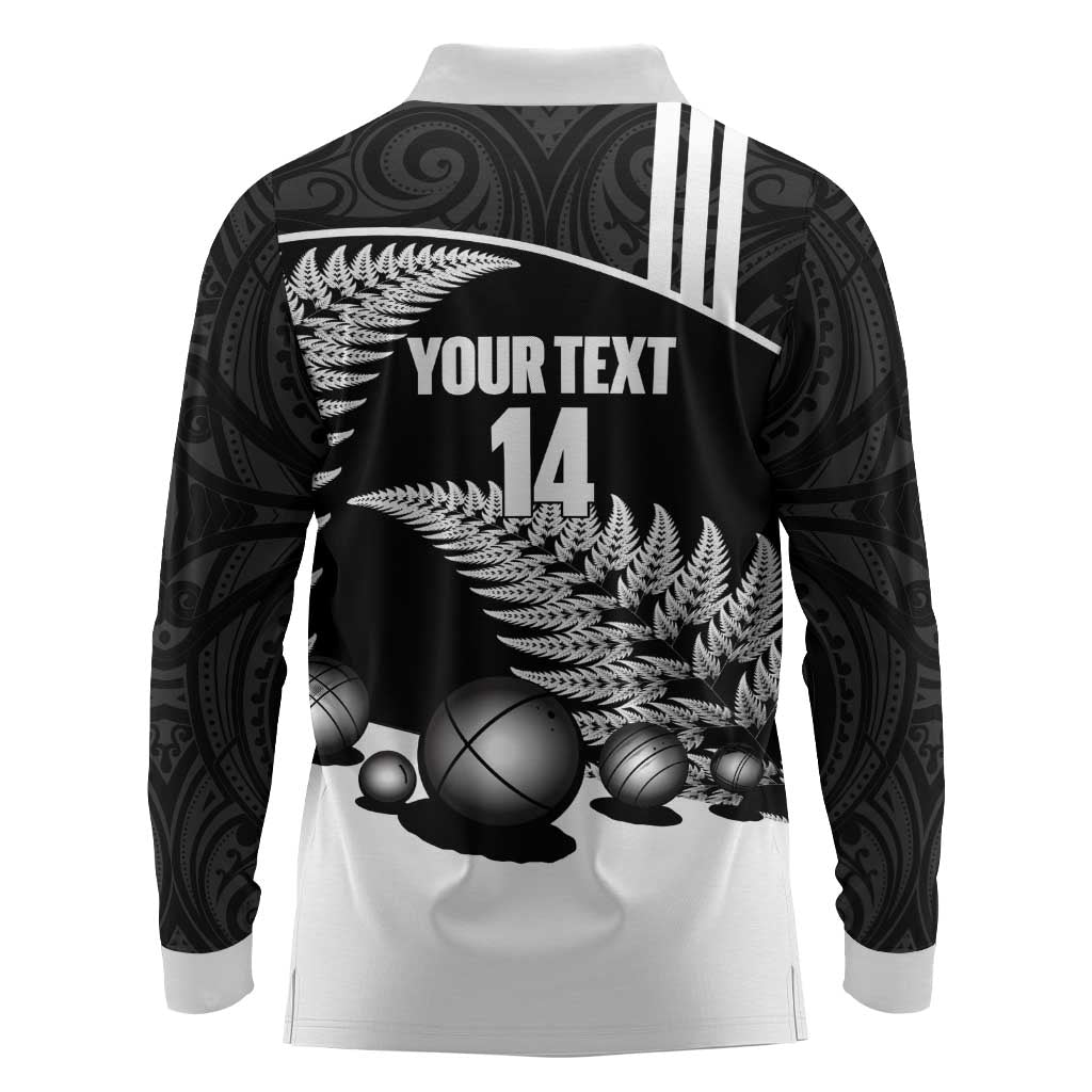Custom New Zealand Silver Fern Petanque Long Sleeve Polo Shirt Aotearoa Maori Pattern