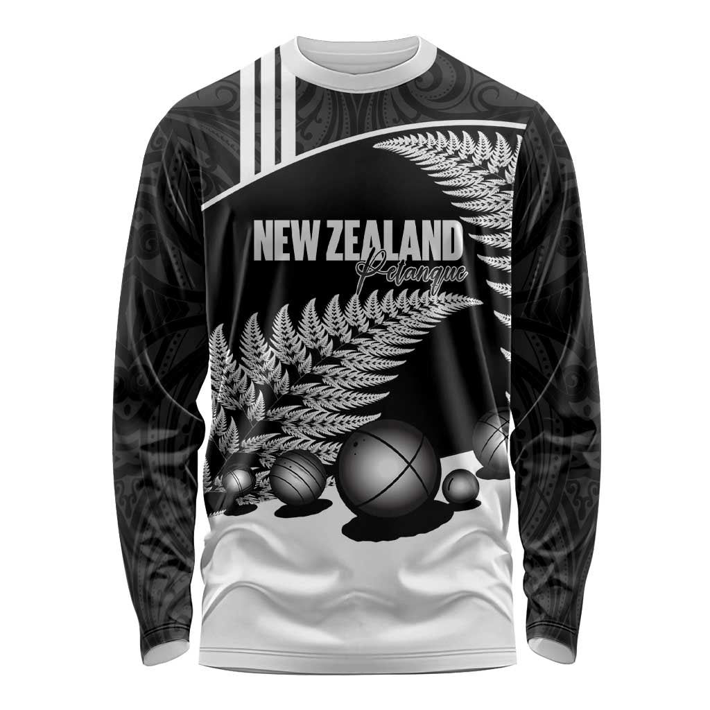 Custom New Zealand Silver Fern Petanque Long Sleeve Shirt Aotearoa Maori Pattern