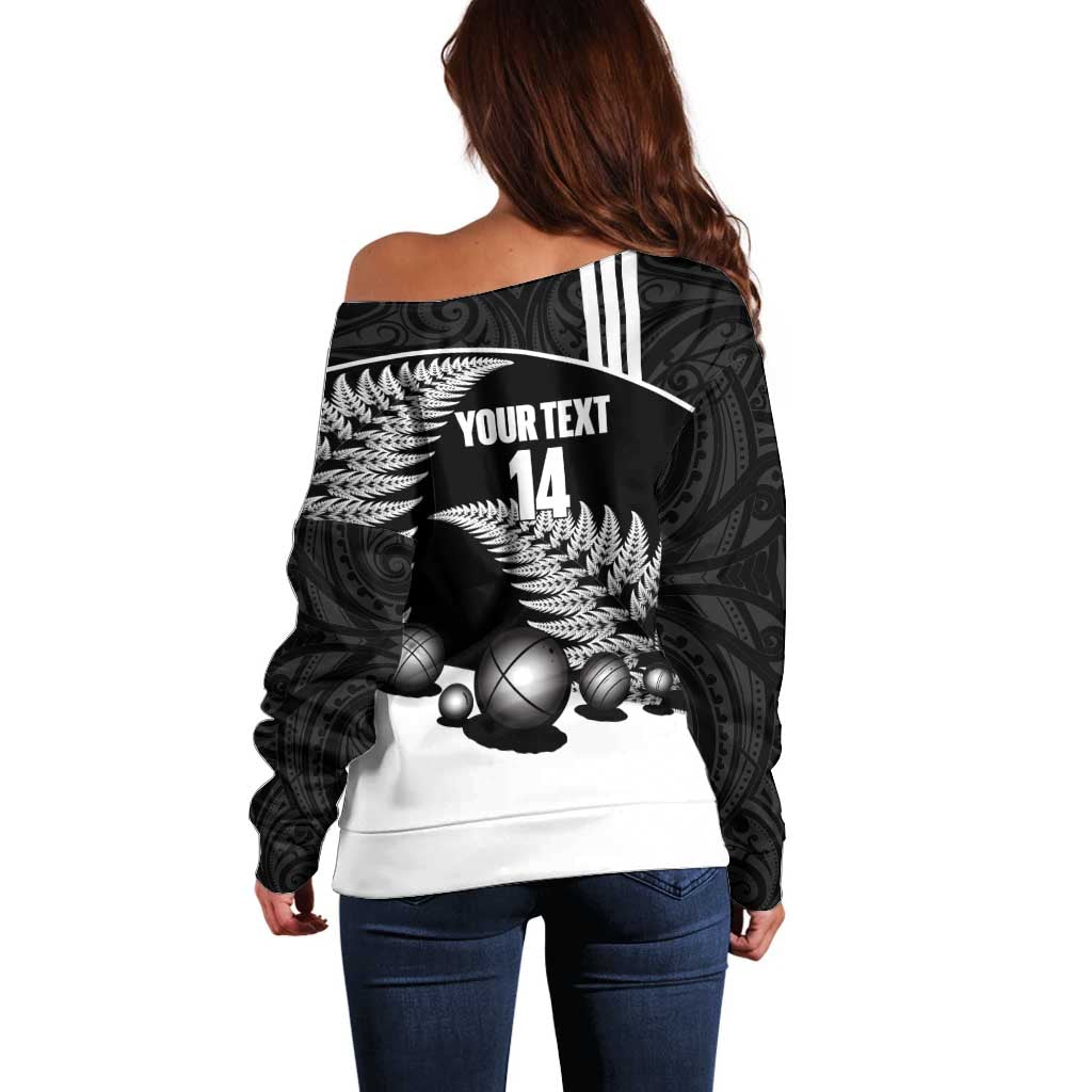 Custom New Zealand Silver Fern Petanque Off Shoulder Sweater Aotearoa Maori Pattern LT14 - Polynesian Pride
