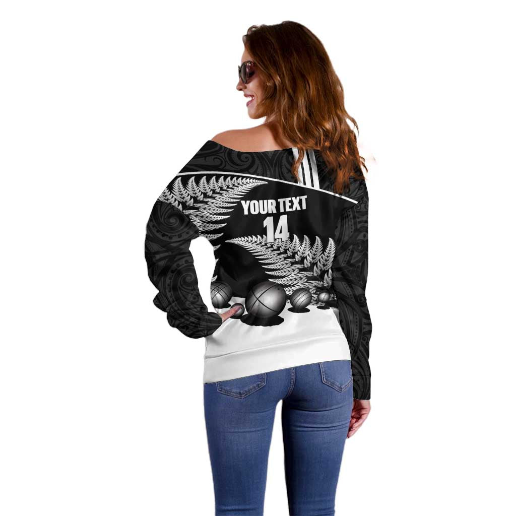 Custom New Zealand Silver Fern Petanque Off Shoulder Sweater Aotearoa Maori Pattern LT14 - Polynesian Pride