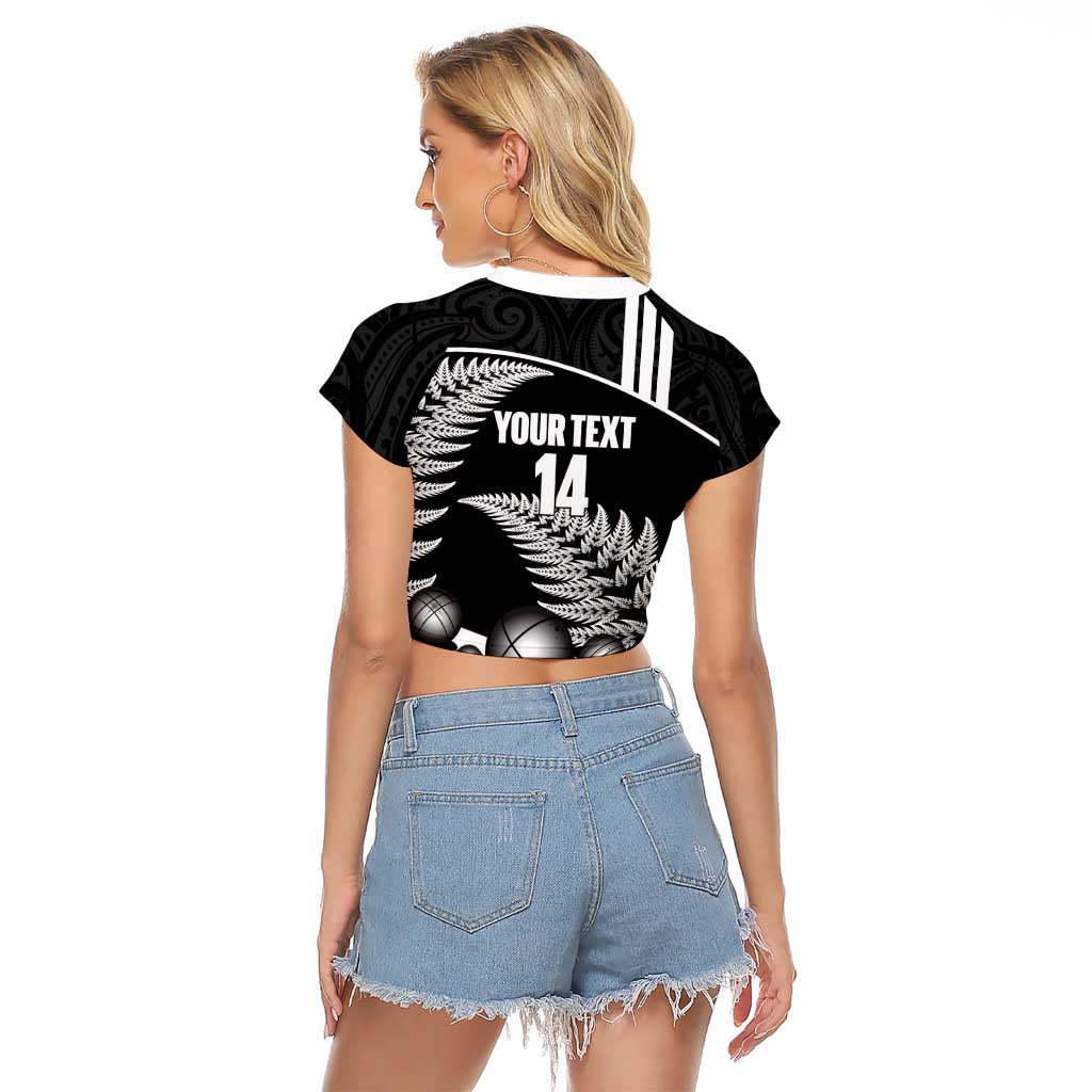 Custom New Zealand Silver Fern Petanque Raglan Cropped T Shirt Aotearoa Maori Pattern