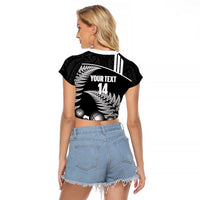 Custom New Zealand Silver Fern Petanque Raglan Cropped T Shirt Aotearoa Maori Pattern