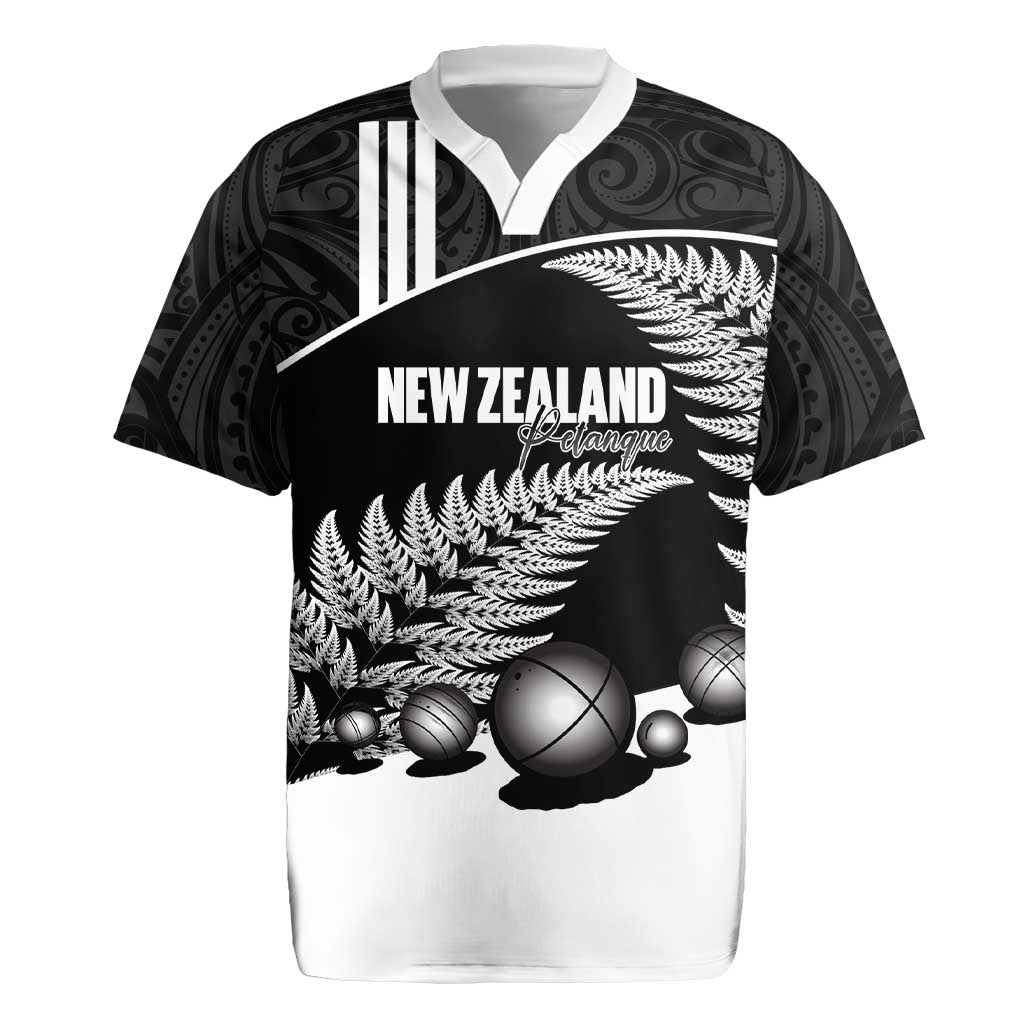 Custom New Zealand Silver Fern Petanque Rugby Jersey Aotearoa Maori Pattern LT14 Black - Polynesian Pride