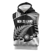 Custom New Zealand Silver Fern Petanque Sleeveless Hoodie Aotearoa Maori Pattern LT14 Black - Polynesian Pride