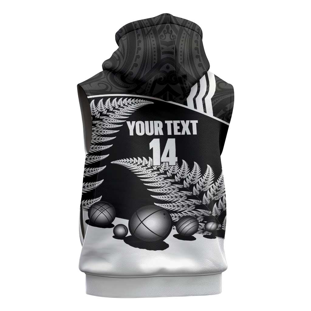 Custom New Zealand Silver Fern Petanque Sleeveless Hoodie Aotearoa Maori Pattern LT14 - Polynesian Pride