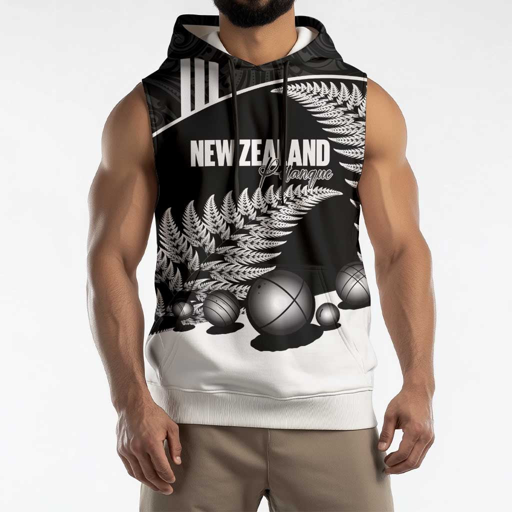 Custom New Zealand Silver Fern Petanque Sleeveless Hoodie Aotearoa Maori Pattern LT14 - Polynesian Pride