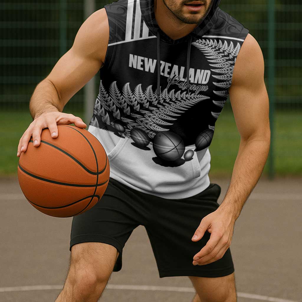 Custom New Zealand Silver Fern Petanque Sleeveless Hoodie Aotearoa Maori Pattern LT14 - Polynesian Pride