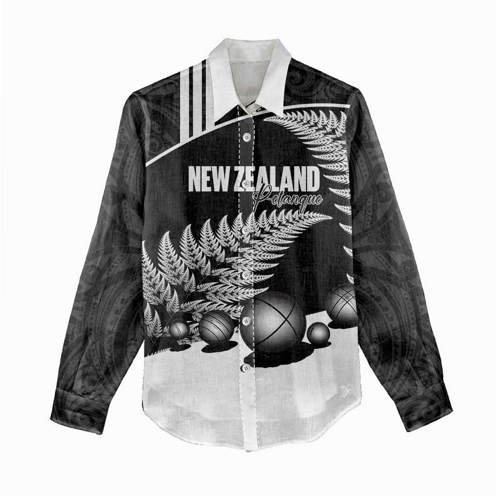Custom New Zealand Silver Fern Petanque Women Casual Shirt Aotearoa Maori Pattern